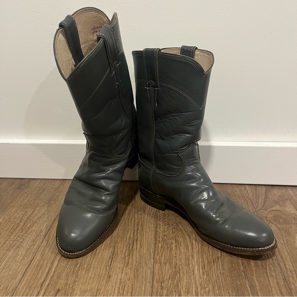 Justin Gray Leather Roper Cowboy Boots Mens Sz 7.5 Style 3025 USA